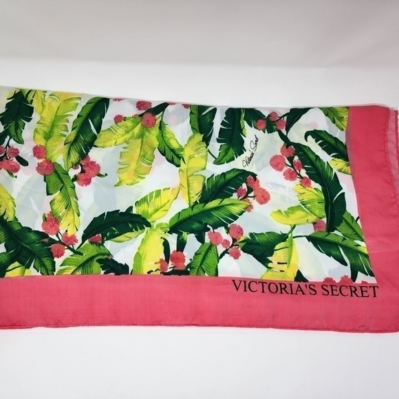 Victoria's Secret Green Pink Tropical Foliage Print Scarf Cover Up - Picture 14 of 14